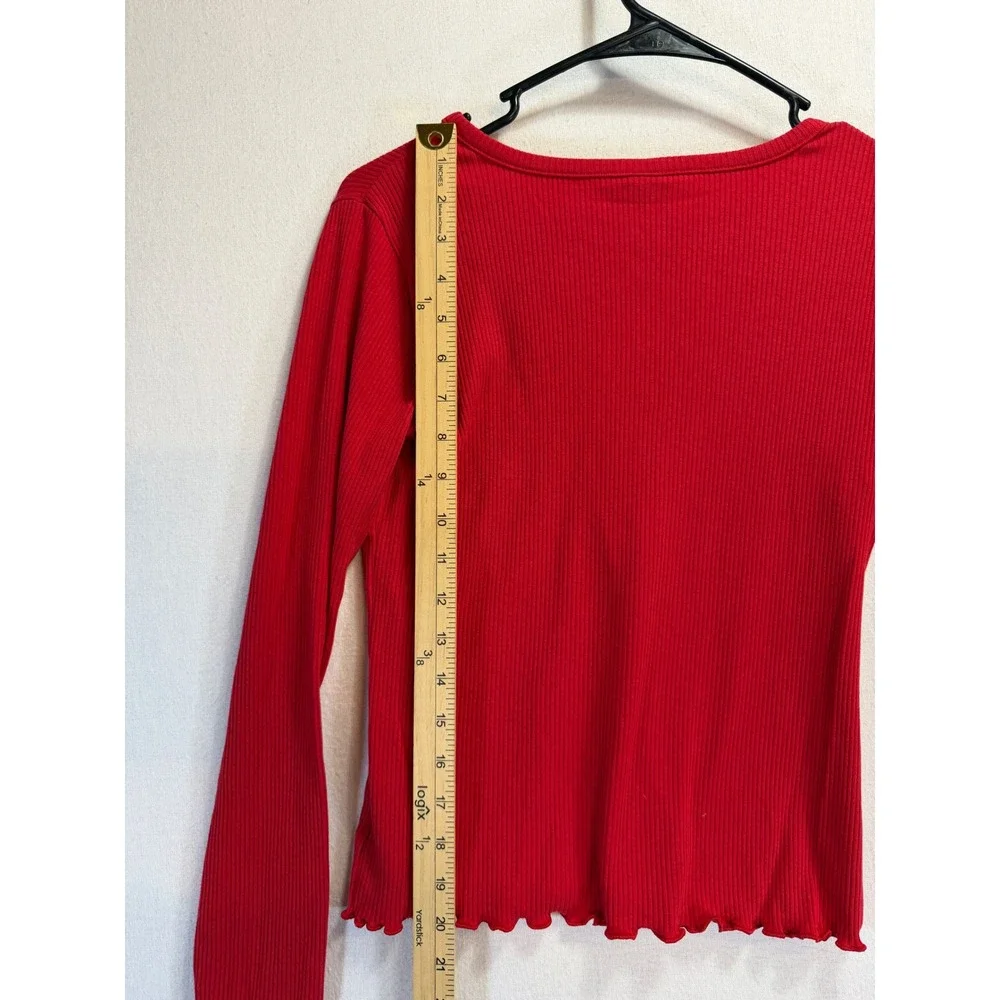 Old Navy Kids Red Ribbed Henley Long Sleeve Lettuce Edge Top XXL 18